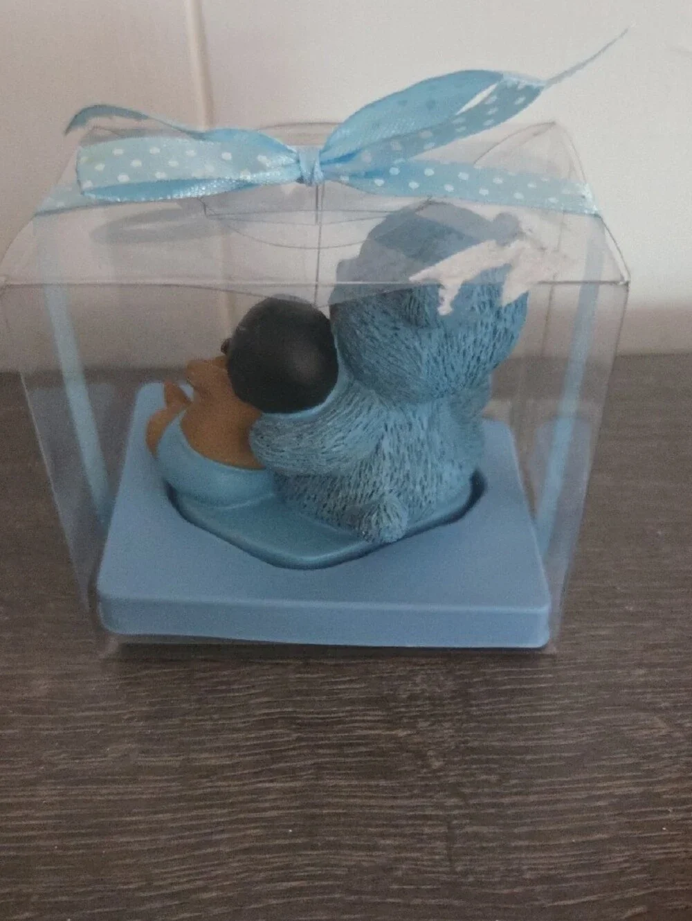 Blue Teddy Bear with Sleeping Baby Figurine in Gift Box